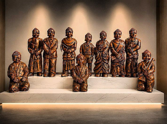 Collection of 10 sculptures of Buddha reincarnation